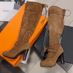 COPY - Brown Japanese gyaru knee high boots bow